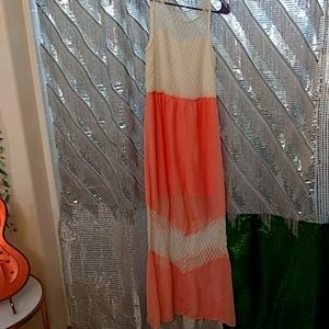No Boundaries Orange & White Sheer Long Dress. Size M. Cinderella Stylish